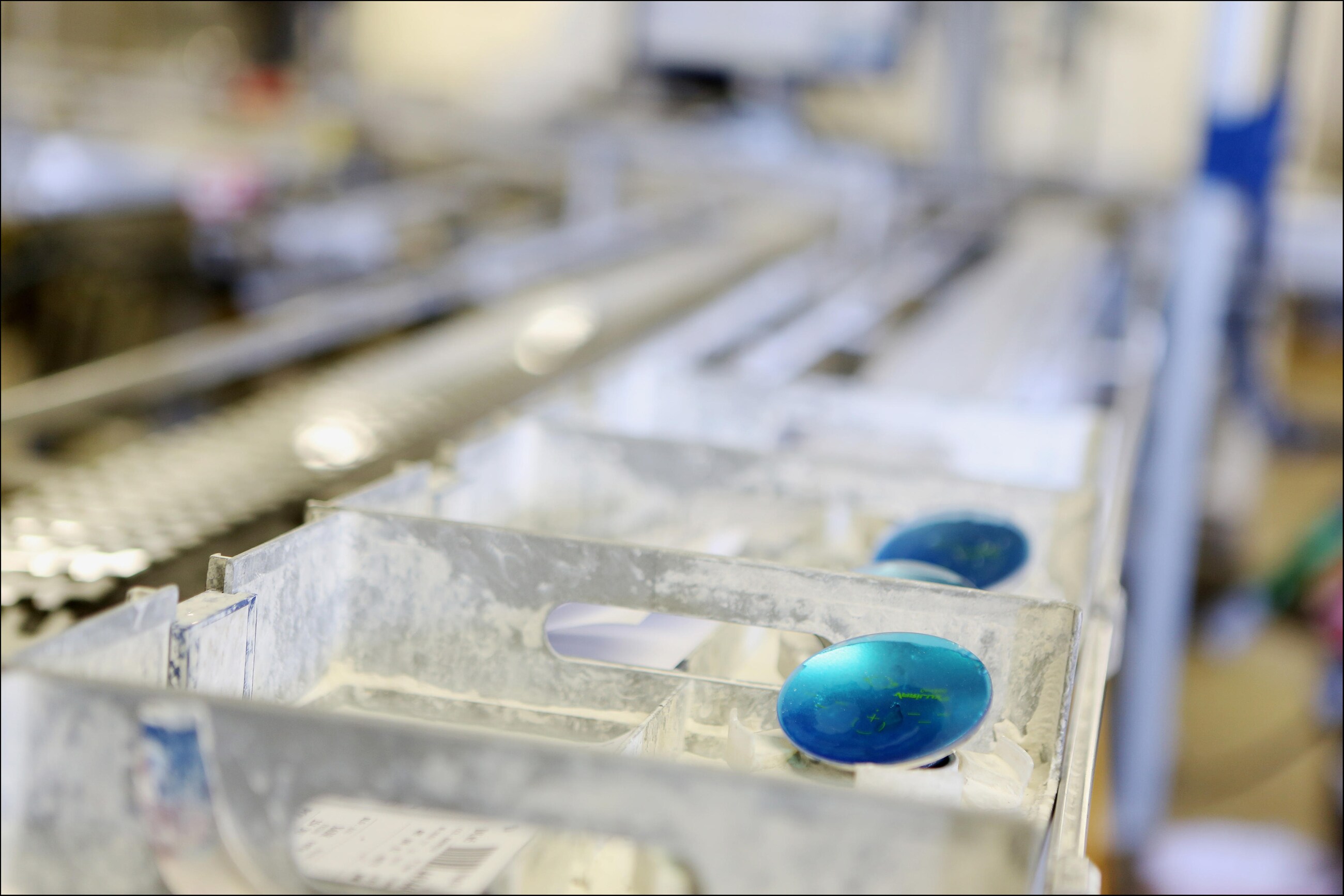 Lens on a production line